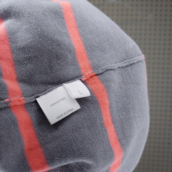 Kokun Sweater V-neck Long Sleeve Stretch Stripe Gray Coral Pull-on Knit - Picture 6 of 6